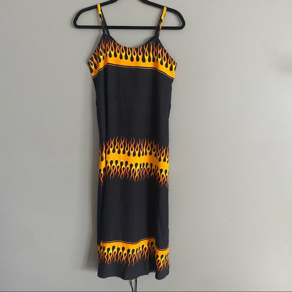 🔥Fire n Flames Tie Back Summer Midi Dress Lightweight Small XS-M P Vintage Long